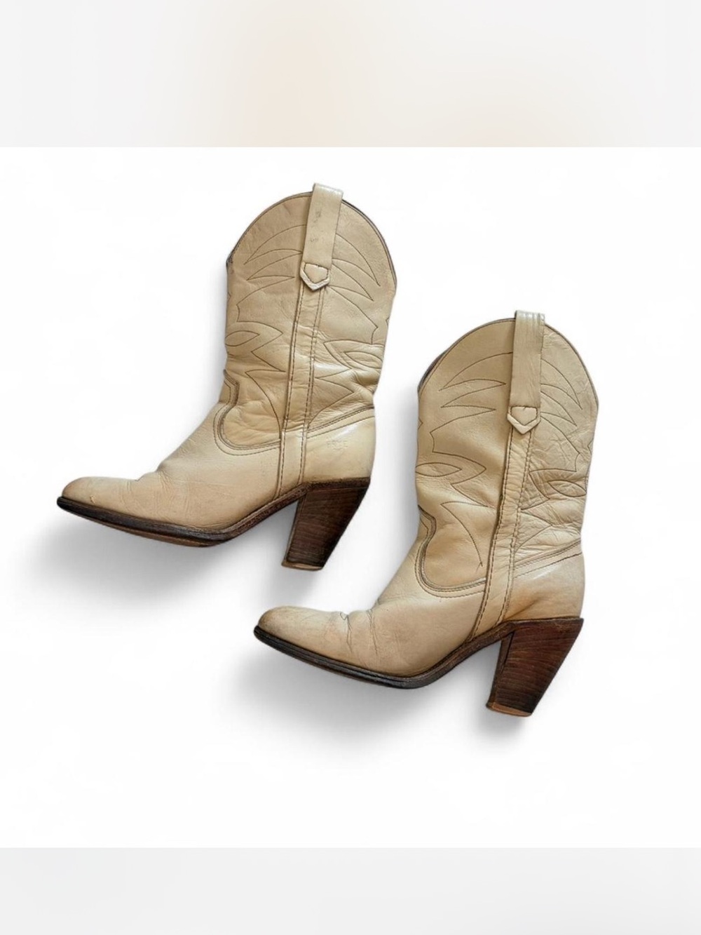 Women's vintage Frye Cream Western Cowboy Boots -USA MADE